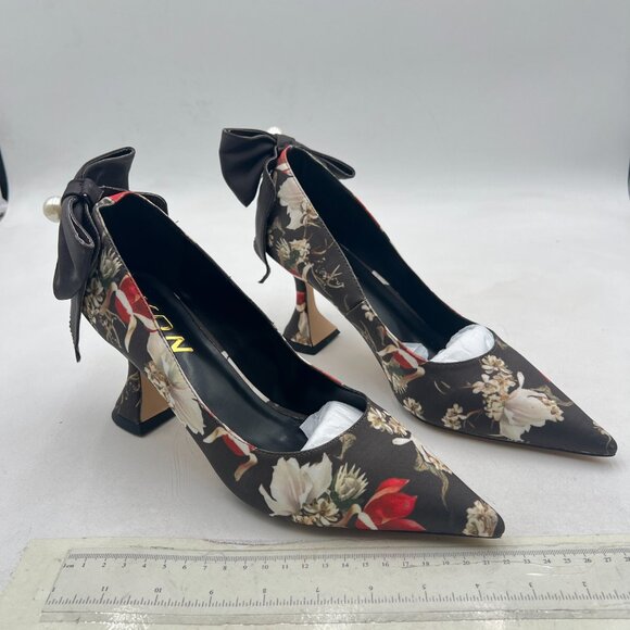 YDN Floral Print Pointy Toe Slip on Pumps Special High Heels Party Prom Shoe - Picture 4 of 8